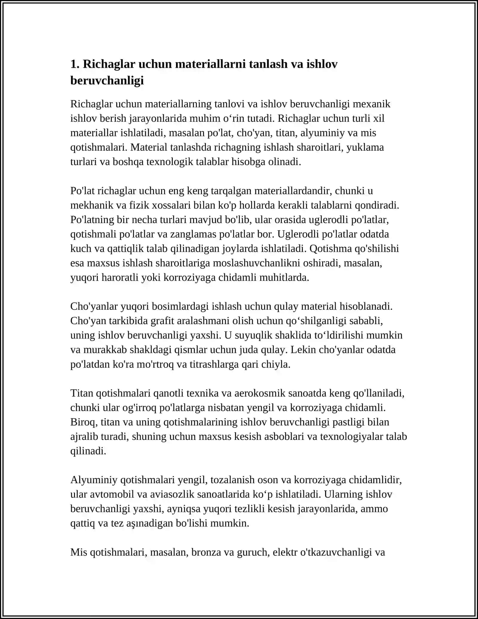 RICHAGLARGA MEXANIK ISHLOV BERISH TEXNOLOGIK JARAYONLARI 3
