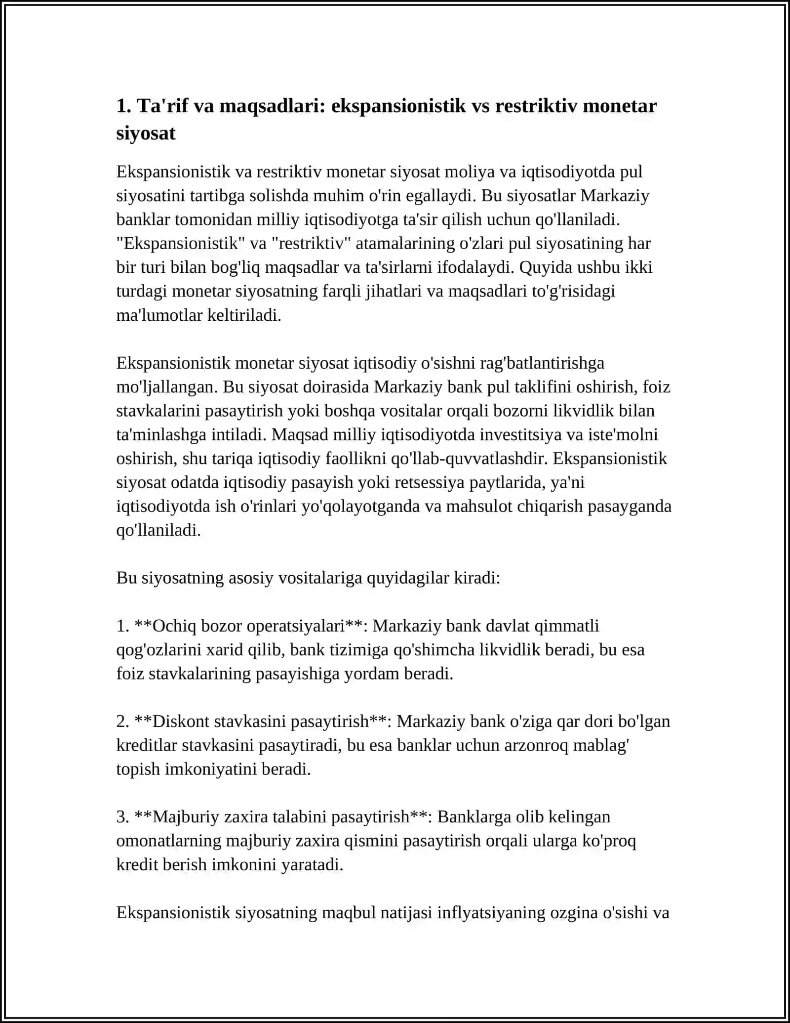 EKSPANSIONISTIK VA RESTRIKTIV MONETAR SIYOSATINING FARQLI JIHATLARI 3
