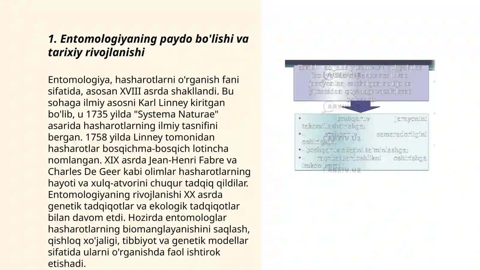 Entomologiya fanining rivojlanish tarixi, hasharotlar evolgutsiyasini tahlil etish 3