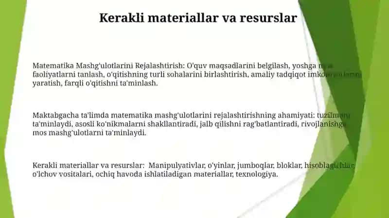 Matematika mashg'ulotlarini rejalashtirish 3