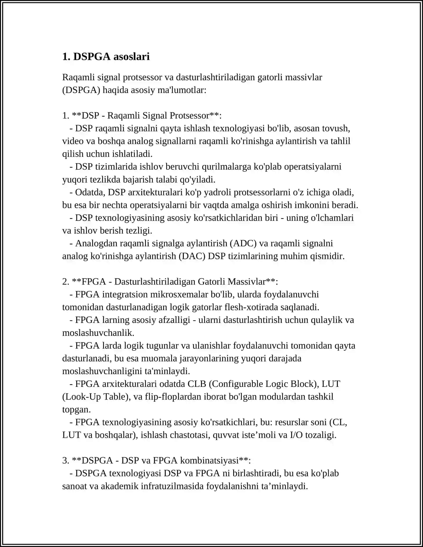 DSPGA ASOSLANGAN O‘RNATILGAN TIZIMLAR 3
