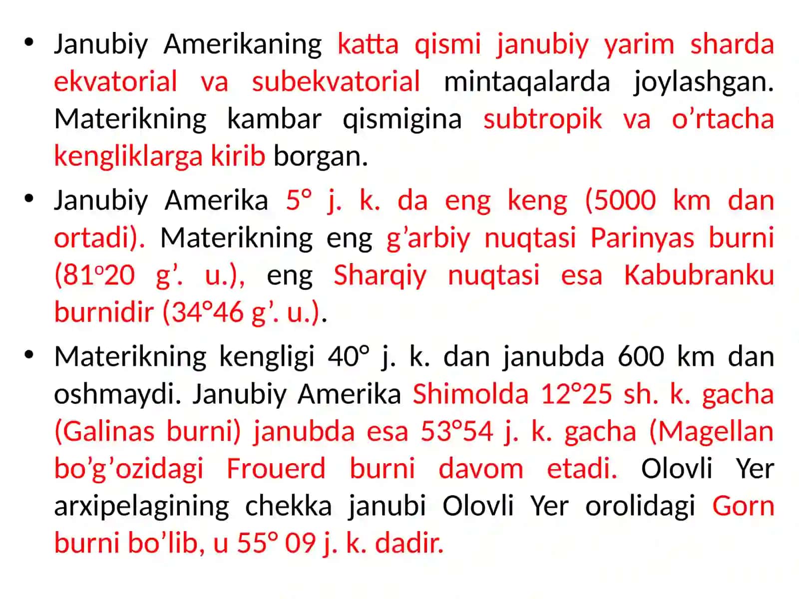 Janubiy Amerika geografik joylanishi, qiyofasi, o’lchamlari va tabiatining asosiy xususiyatlari 3