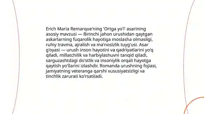 Erich Maria Remarque "Ortga yo'l" asari 3