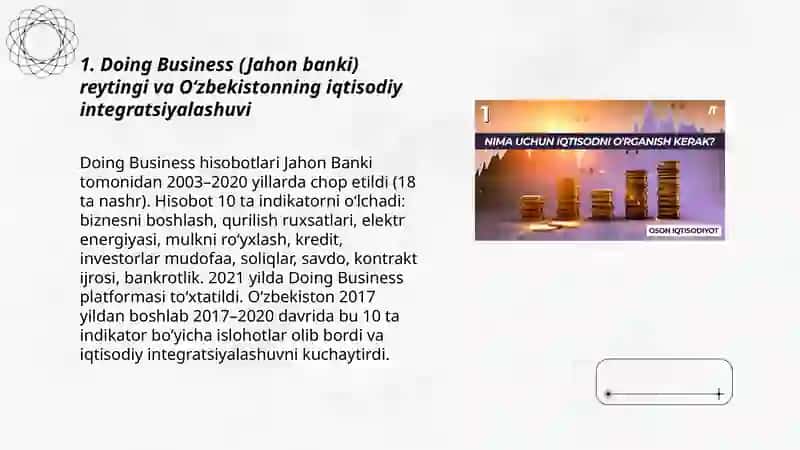 Iqtisodiy va ijtimoiy sohada ustovor xalqaro reytinglar va ularga Oʻzbekistoning integratsiyalashuvi 3