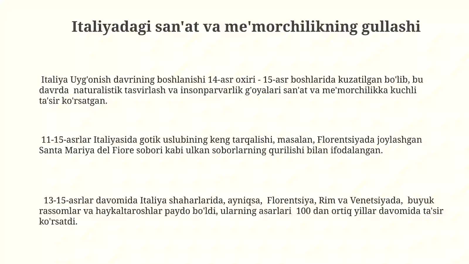 Italiyadagi san'at va me'morchilikning gullashi 3