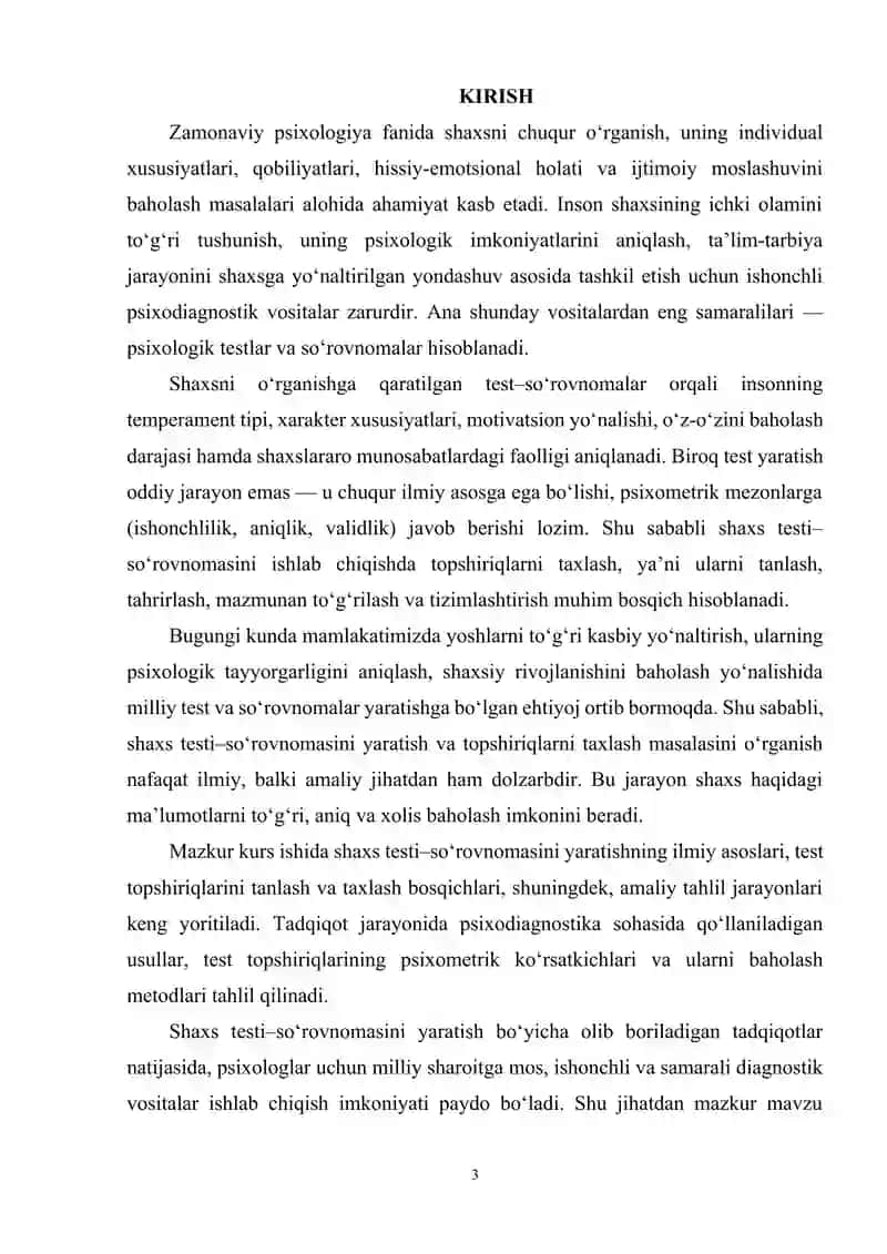 Shaxs testi-so’rovnomasi yaratishda topshiriqlarni taxlash 3