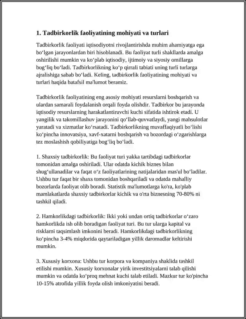 TADBIRKORLIK FAOLIYATI VA TADBIRKORLIK KAPITALI 3