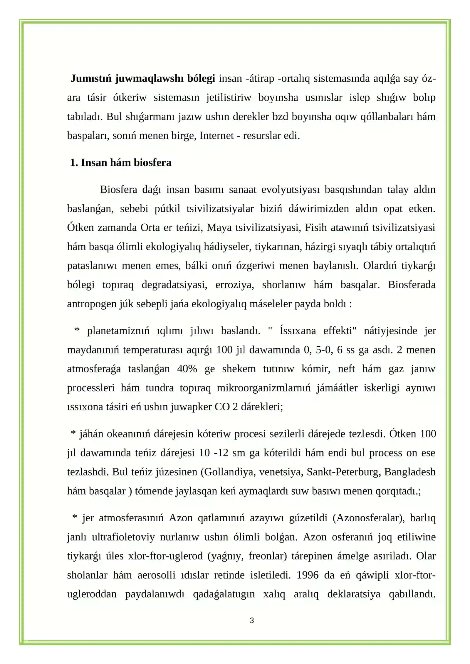 Antropogen faktorlardı keltirip shıǵarıwshı mashqalardıń shól hám jaylawlarǵa unamsız tásiri 3