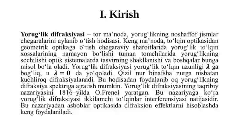 Optika fizikasi mavzusida "Qaytaruvchi va o‘tkazuvchi difraksion panjara va ularning xossalari" 3