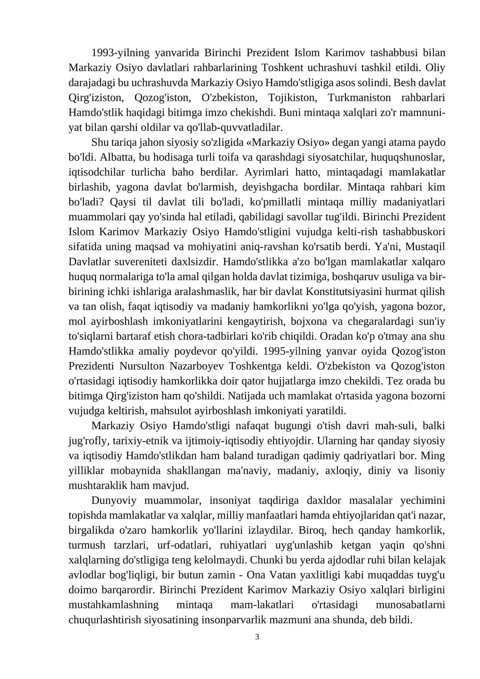 O`ZBEKISTONNING MINTAQADA TINCHLIK VA BARQARORLIKNI TA’MINLASH BORASIDA OLIB BORGAN SIYOSATI 3