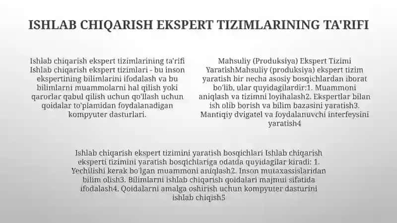 Mahsuliy (Produksiya) Ekspert Tizimi Yaratish 3