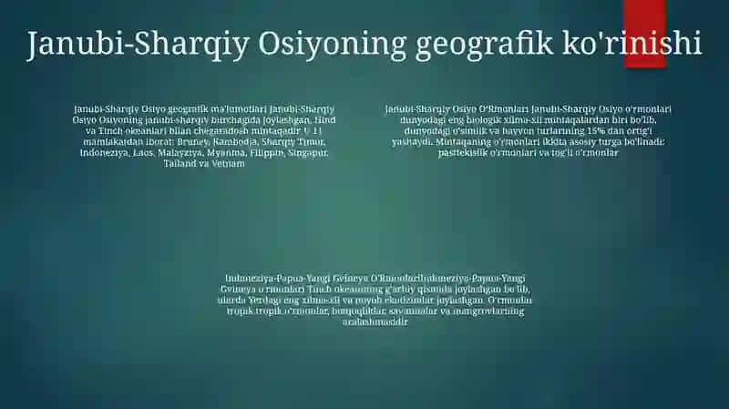 Janubi-Sharqiy Osiyo O'Rmonlari 3