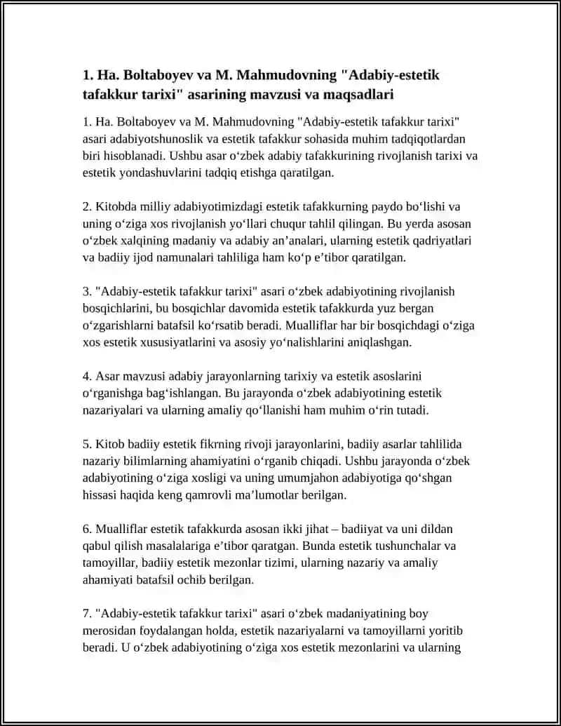 "Ha. Boltaboyev va M.Mahmudovning Adabiy-estetik Tafakkur Tarixi" Asari 3