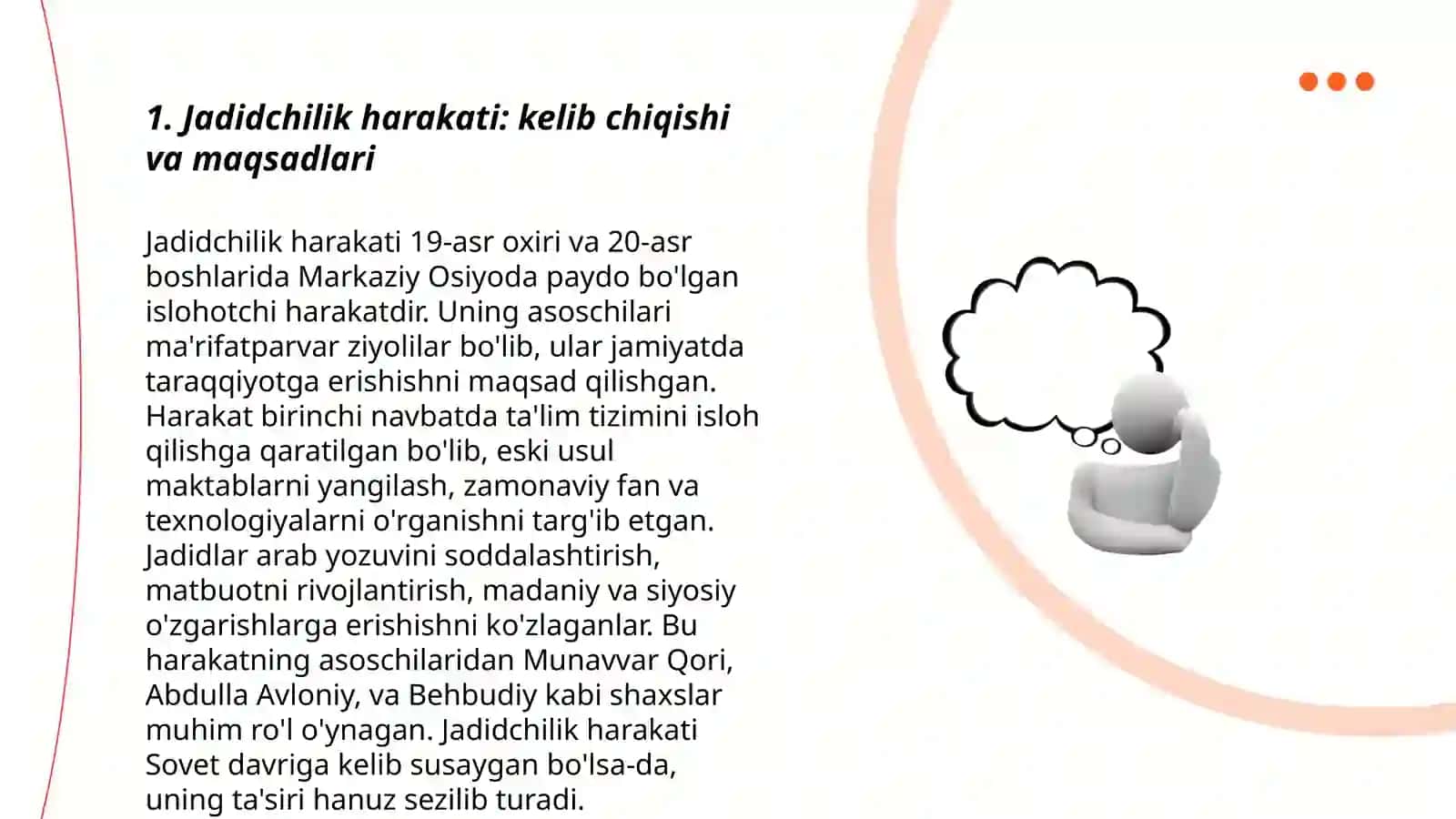 Jadid maʼrifatparvarlarining ijtimoiy-maʼnaviy hayotda tutgan oʻrni (XX asr boshlarida) 3