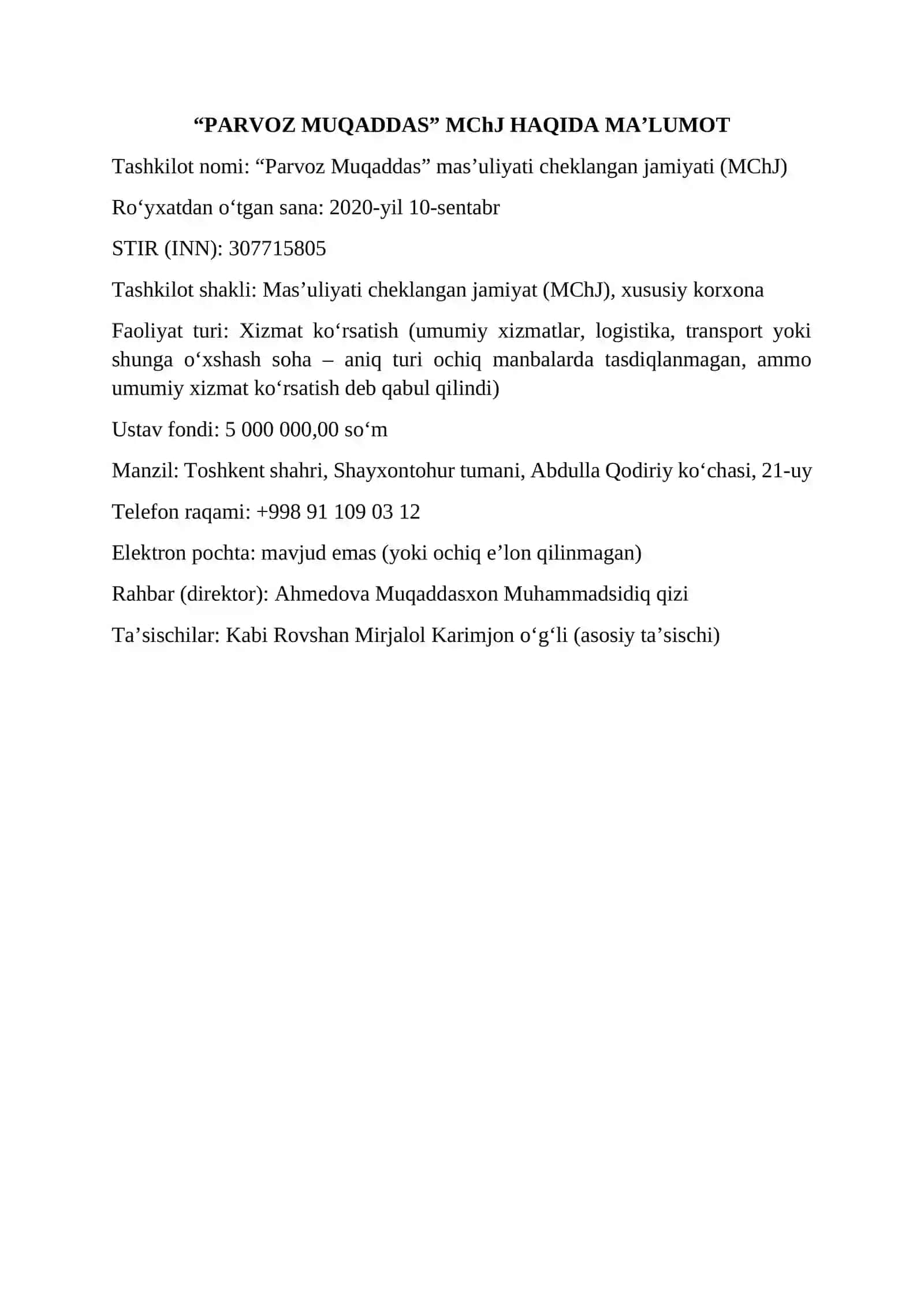 Xizmat ko‘rsatish (umumiy xizmatlar, logistika, transport) BOʻYICHA AMALIYOT HISOBOTI. 3