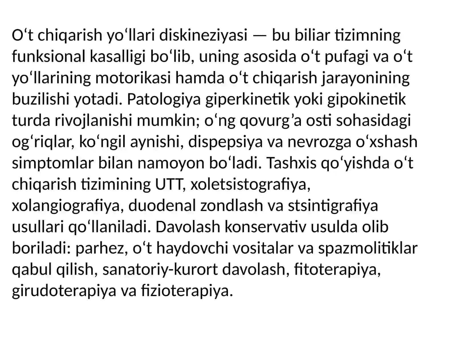 O’t dimlanishi yoki o’t yo’llari diskineziyasi 3