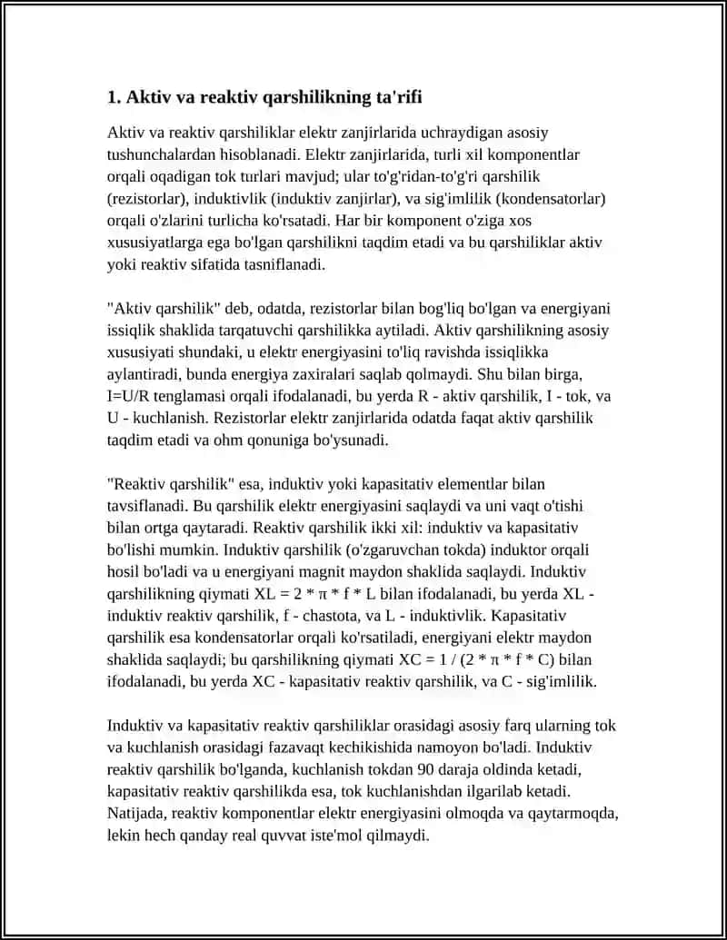 AKTIV VA REAKTIV QARSHILIKLARNING FARQI 3