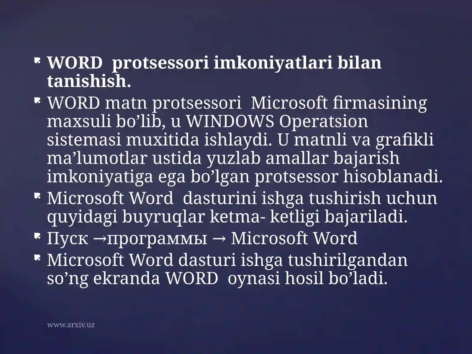 WORD prossessori imkoniyatlari bilantanishish 3