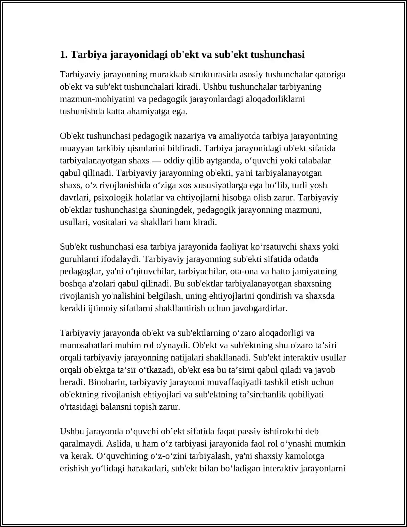JAMOA TARBIYANING OBYEKTI VA SUBYEKTI SIFATIDA. TARBIYA TURLARI 3