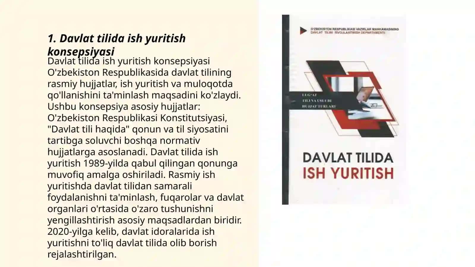 O'zbekiston Respublikasi Vazirlar Mahkamasining mamlakatimizda davlat tilida ish yuritishni samarali tashkil qilish chora tadbirlari to'g'risidagi qarorining davlat tilida ish yuritishni samarali tashkil etishdagi o‘rni 3