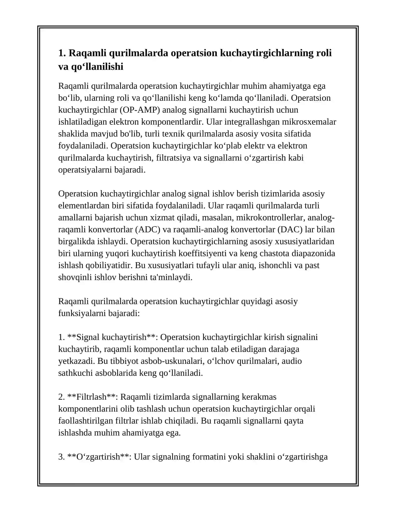RAQAMLI QURILMALARDA KUCHAYTIRGICHLAR VA ULARNING QO’LLANILISHI 3