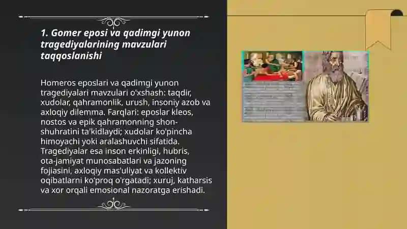 Gomer eposi va qadimgi yunon tragediyalarining mavzulari taqqoslanishi 3