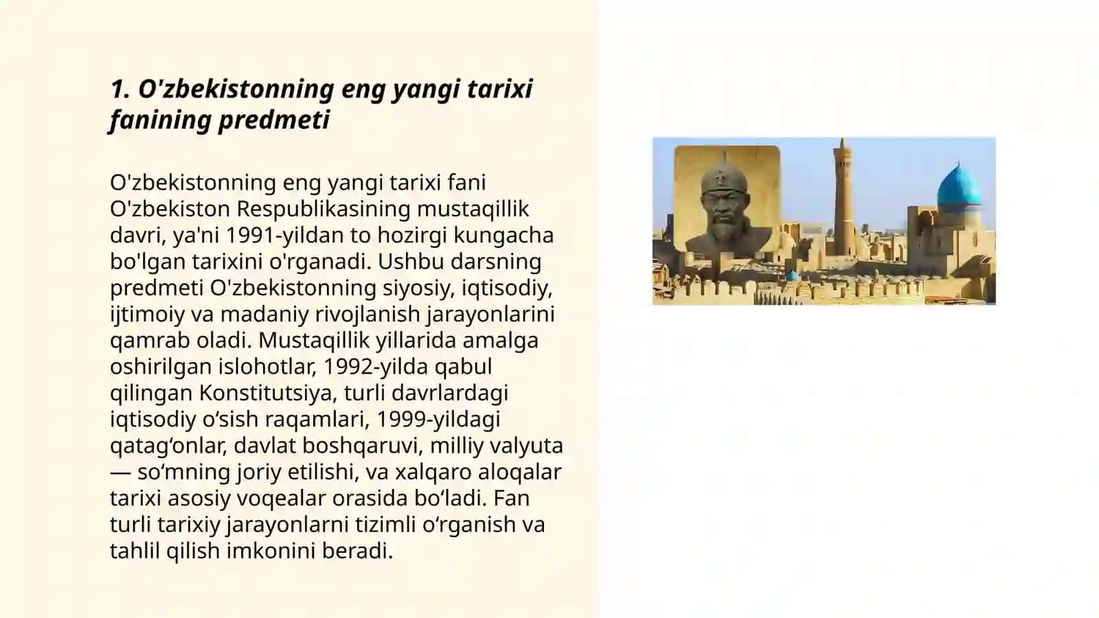 O'zbekistonning eng yangi tarixi o'quv fanining predmeti,maqsadi va vazifalari. Nazariy-metodologik tamoyillari 3