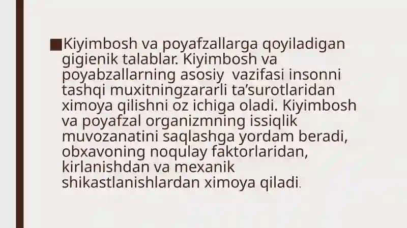 Kiyim-boshlar va oyoq kiyimlarigigiyenasi 3