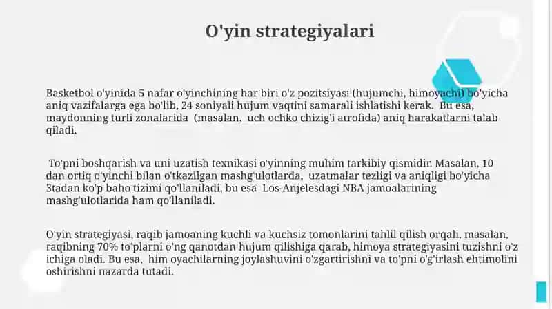 Basketbol oʻyin texnikasi va taktikasini tasnifi 3