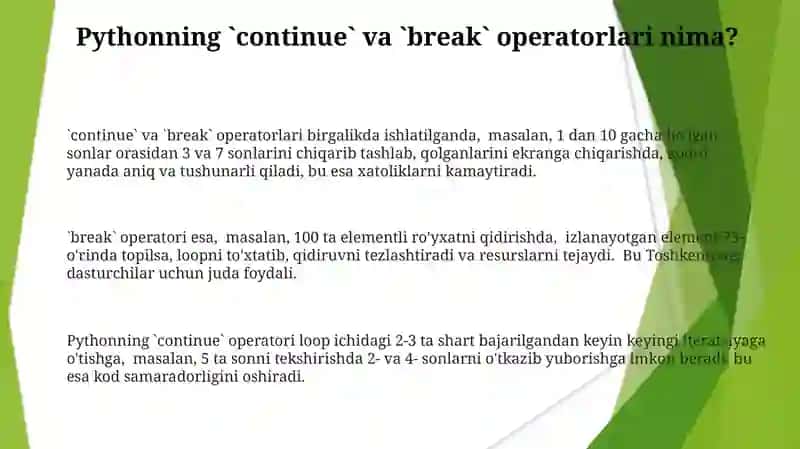 Python dasturlash tilida continue va break operatori 3