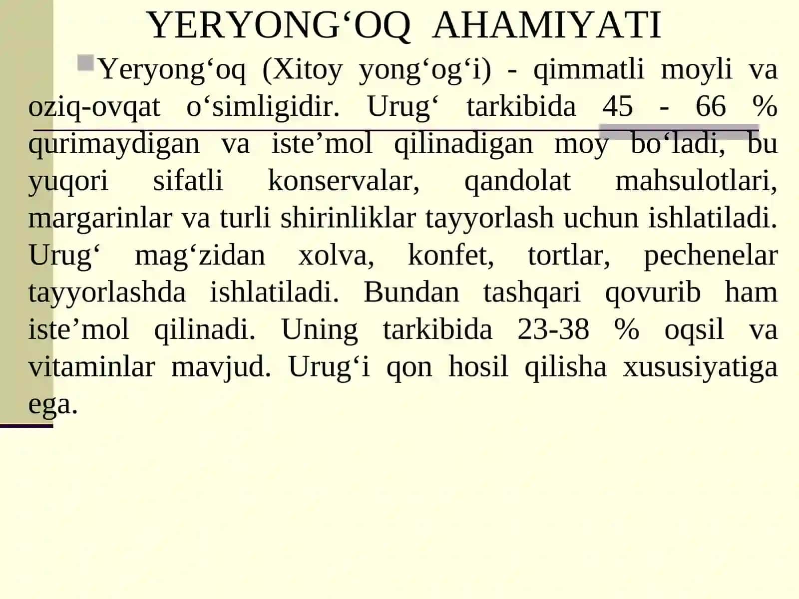 Yeryong‘oq ahamiyati biologiyasi va yetishtirish texnologiyasi 3