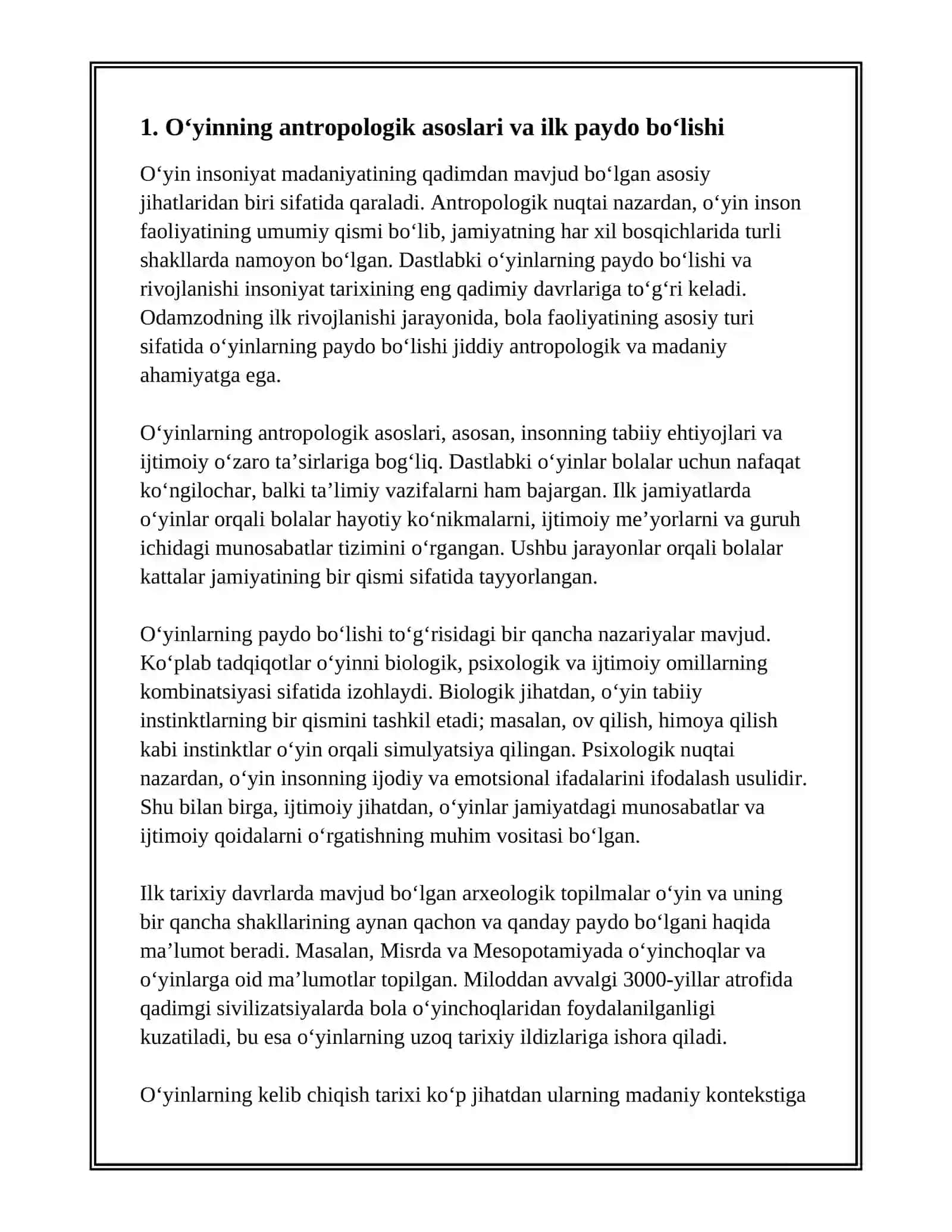 O‘YIN BOLA FAOLIYATINING ASOSIY TURI SIFATIDA O‘YINNING KELIB CHIQISH TARIXI 3