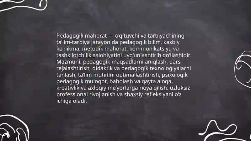 Pedagogik mahorat fanining nazariy asoslari va uning shaxs faoliyatidagi ahamiyati Muxammadiyeva Dilobar 3