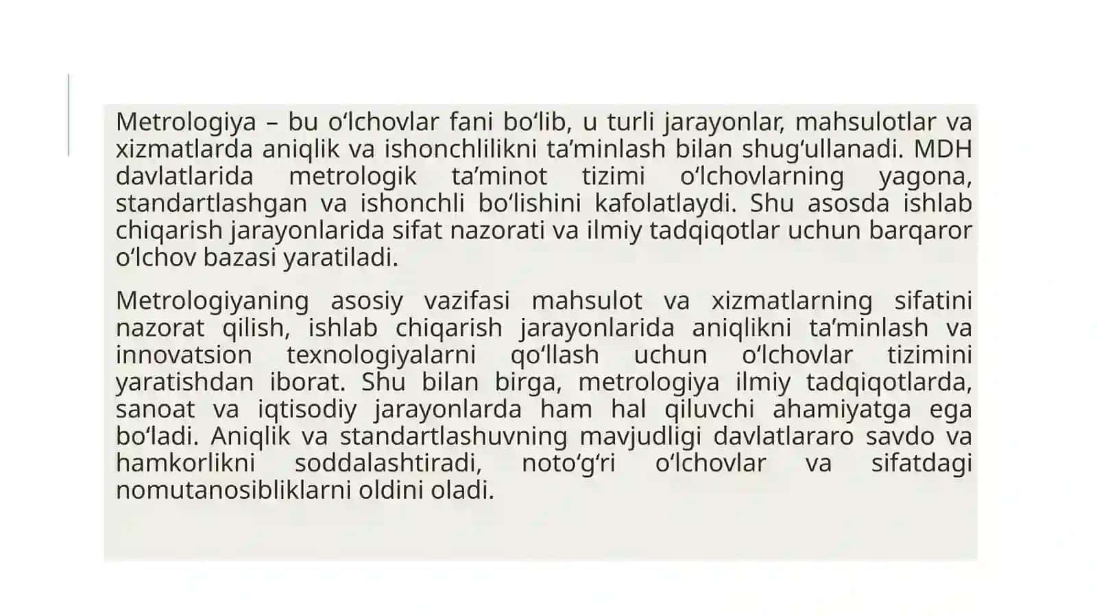 Mavzu: MDH davlatlarida metrologik ta'minotni muvofiqlashtirish mavzusida tayyor taqdimot 3