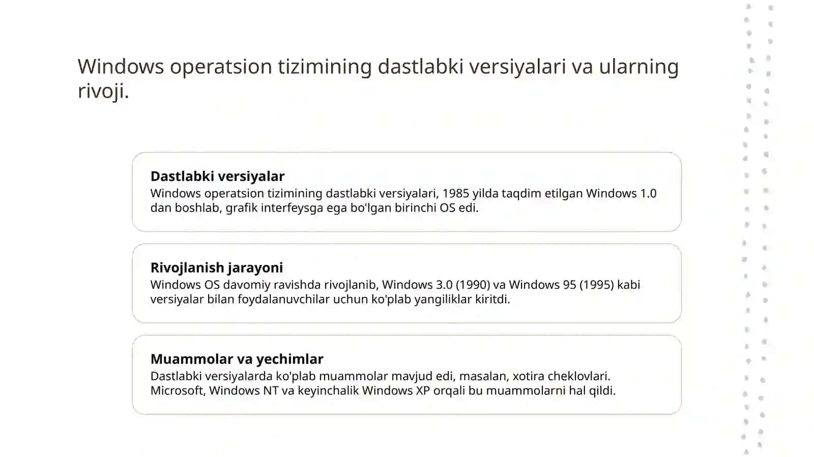 Windows operatsion tizimi tarixi Va unda ishlash asoslari 3