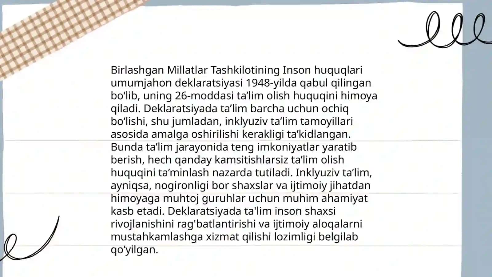 Inklyuziv taʼlimning huquqiy asoslarini xalqaro hujjatlarda tahlil qilish 3