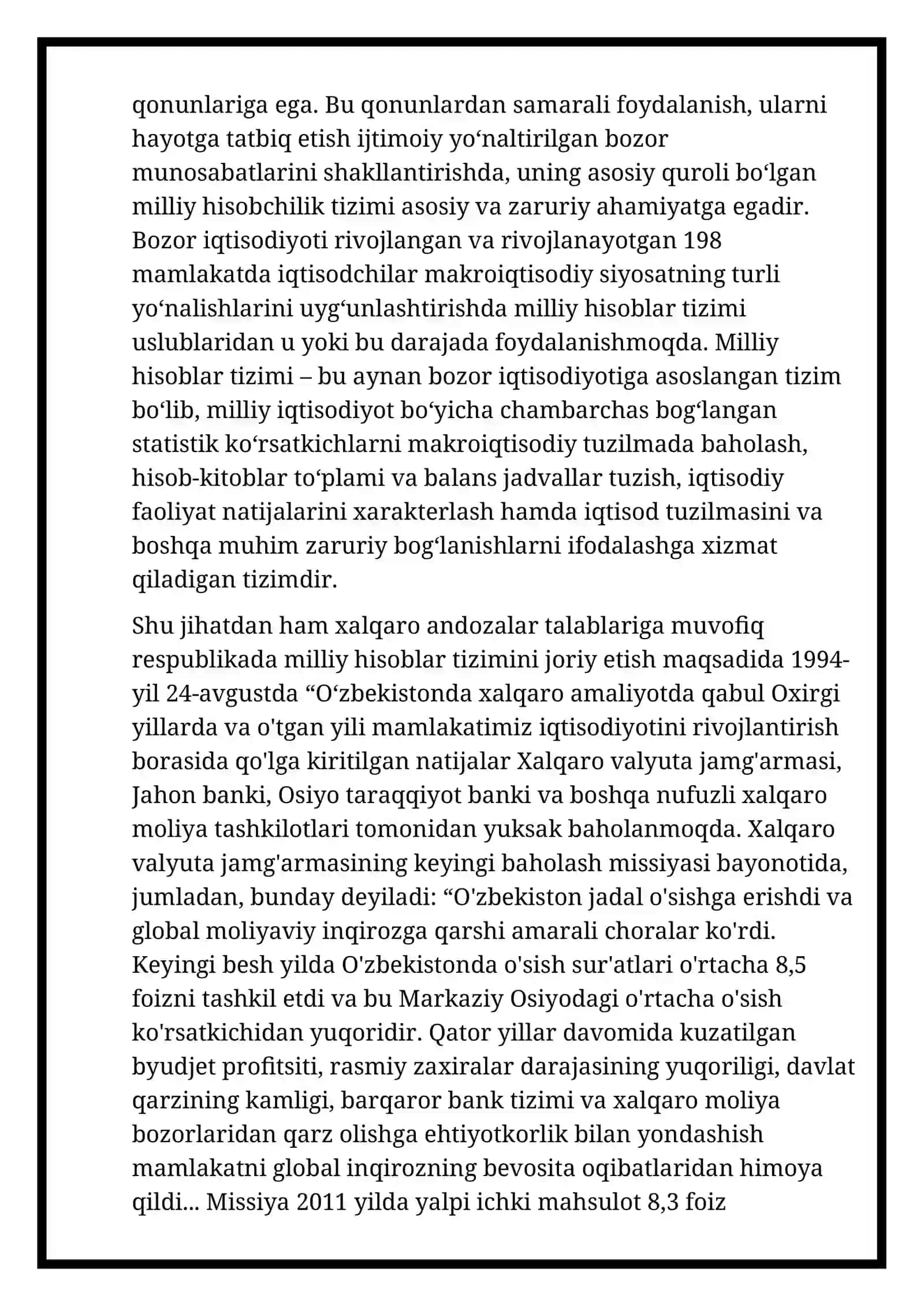 Milliy hisoblar tizimi va O‘zbekistonda unga o‘tishning vazifalari 3