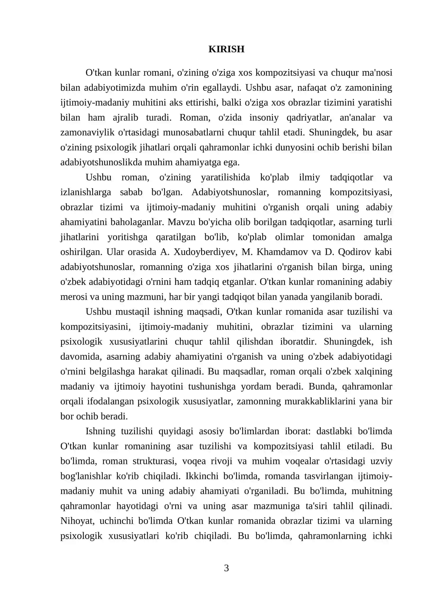 Adabiyotshunoslik oʻtkan kunlar romani 3
