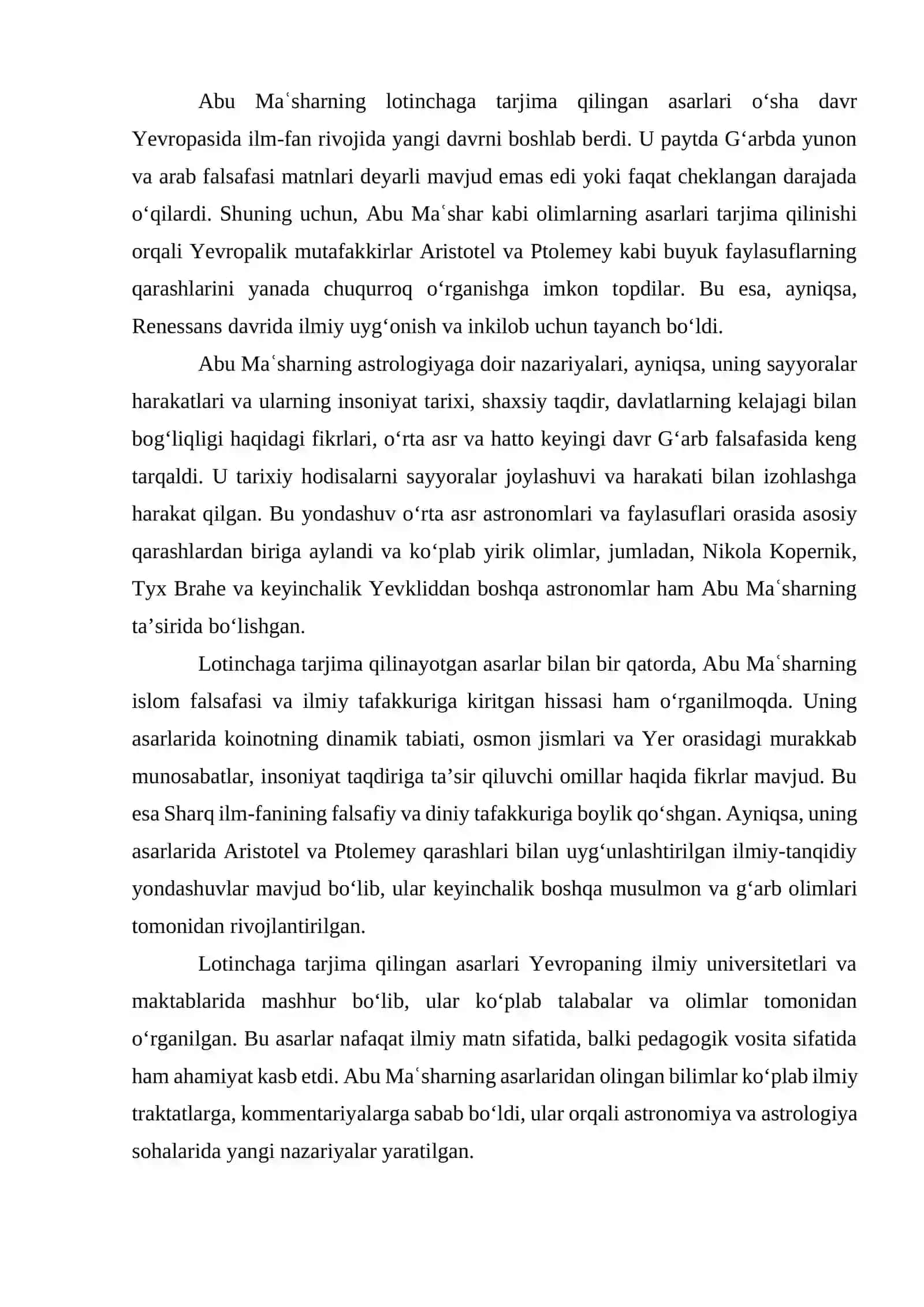 ABU MASH’AR AL-BALXIYNING LOTINCHAGA TARJIMA QILINGAN ASARLARI VA ULARNING FAN TARIXIDAGI AHAMIYATI 3