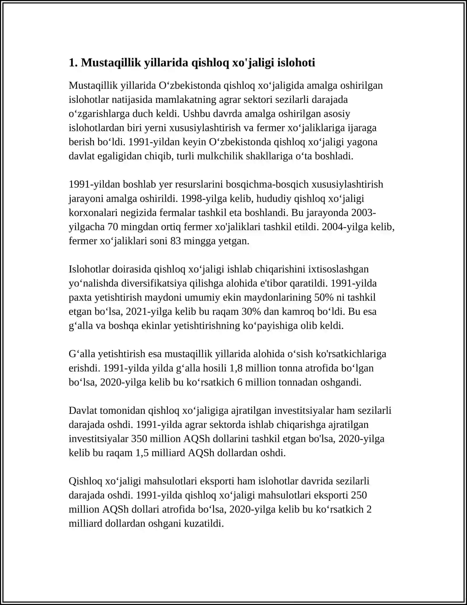 MUSTAQILLIK YILLARIDA QISHLOQ XO'JALIGI VA SAONAT SOHASIDAGI O'ZGARISHLAR 3