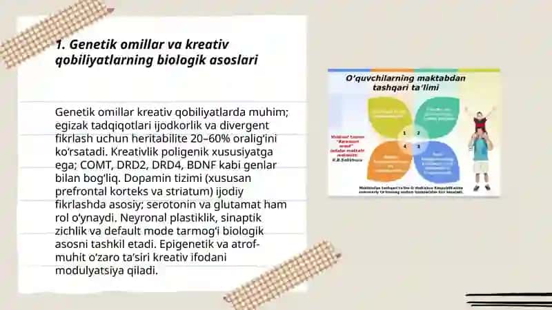 Kreativ qobiliyatlarni rivojlantirishda genetik ta'lim -tarbiyava ijtimoiy muhtningõrni 3