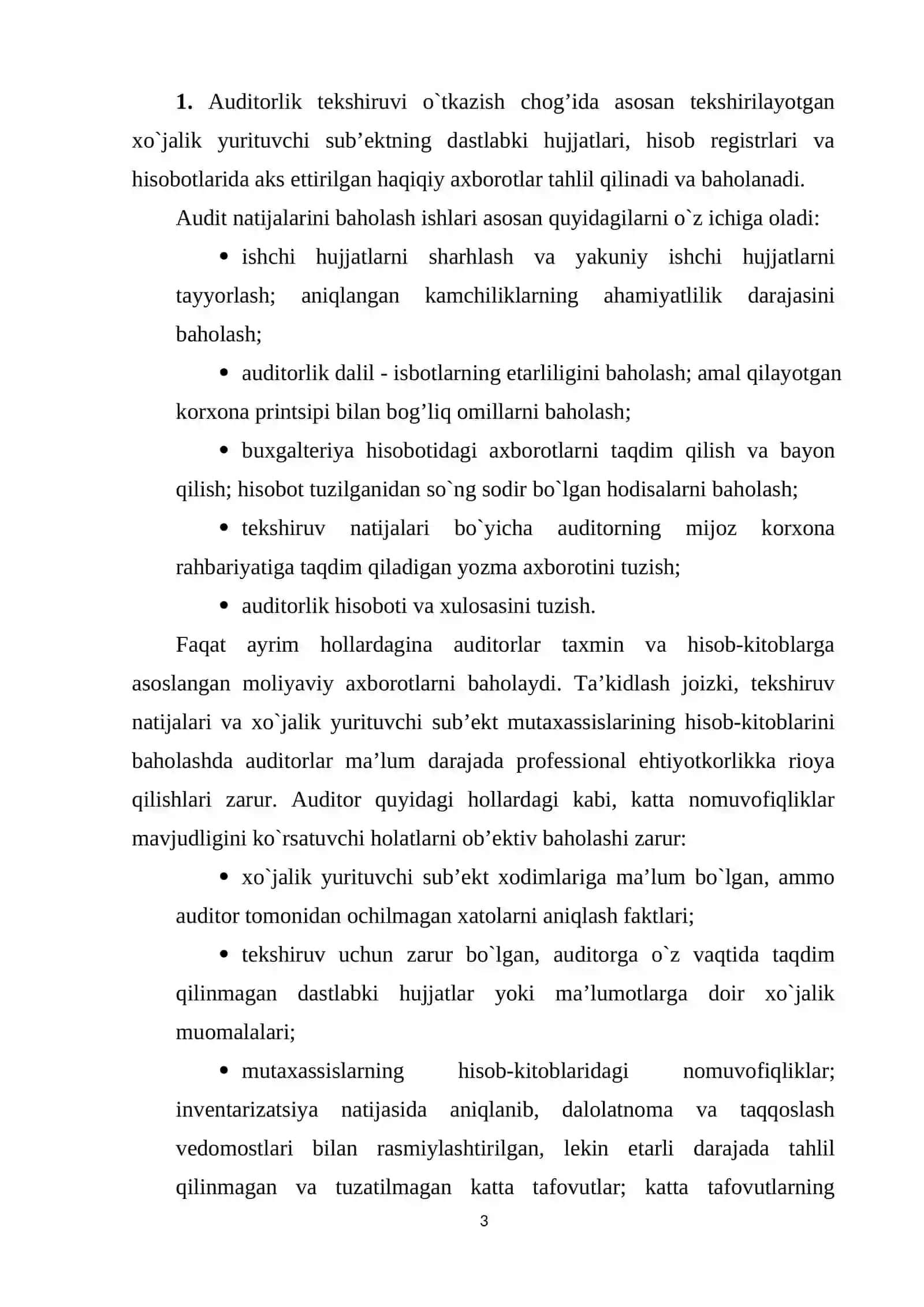 Mavzu: Auditorlik tekshiruvlar natijalarini umumlashtirish va baholash 3
