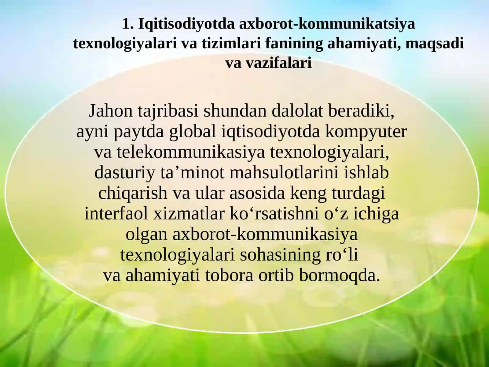 Iqitisodiyotda axborot-kommunikatsiya tеxnologiyalari va tizimlari fanining ahamiyati, maqsadi va vazifalari 3
