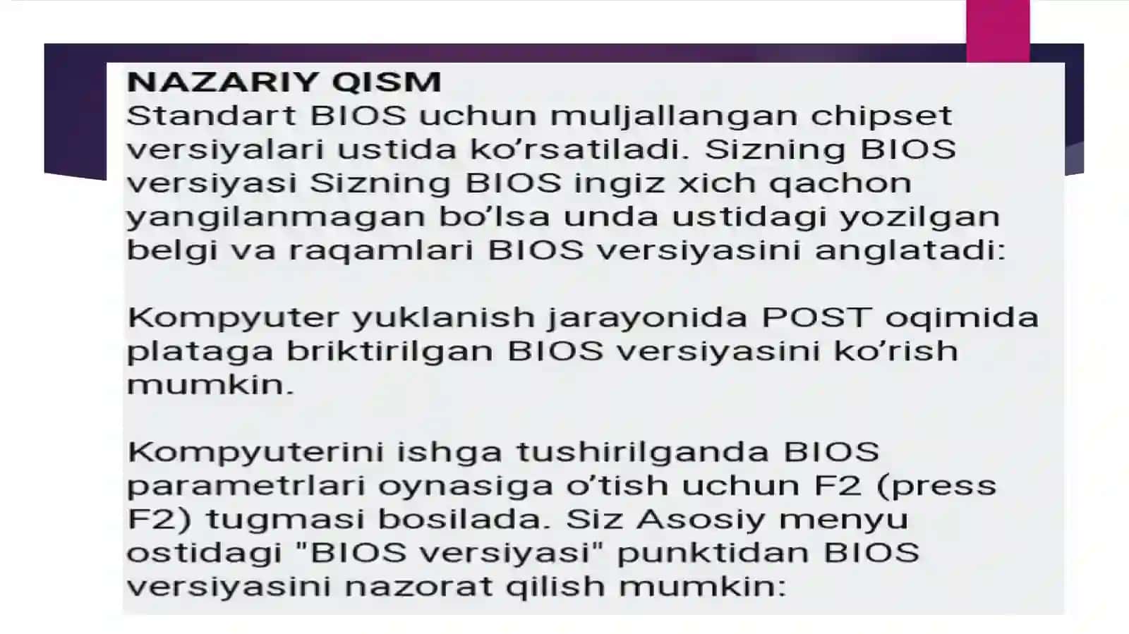 Onaplataga YangioʻrnatilganHaritaniishini BIOS orqali boshqarish 3