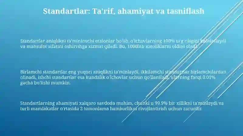 Etalonlar va ularning o'lchash vositalari bilan uzviy bog'liqligi 3