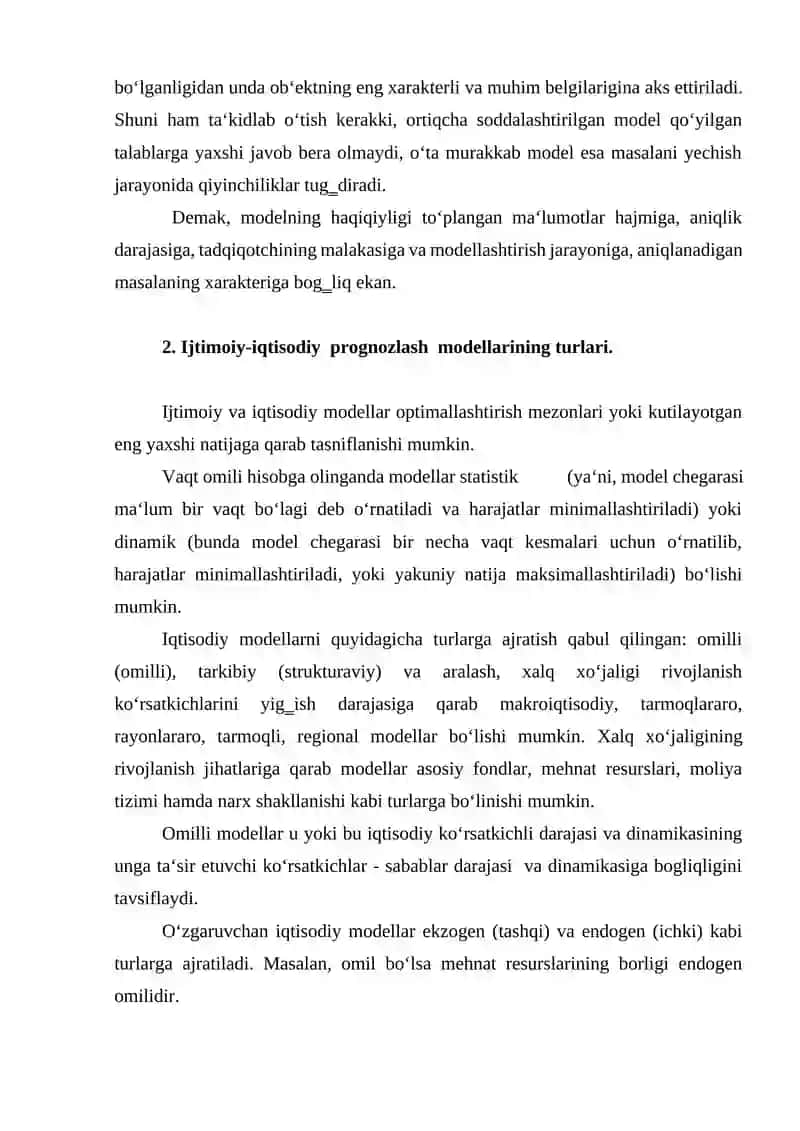 Ijtimoiy - iqtisodiy jarayonlarni prognozlash trish ekonometrik modellari 3