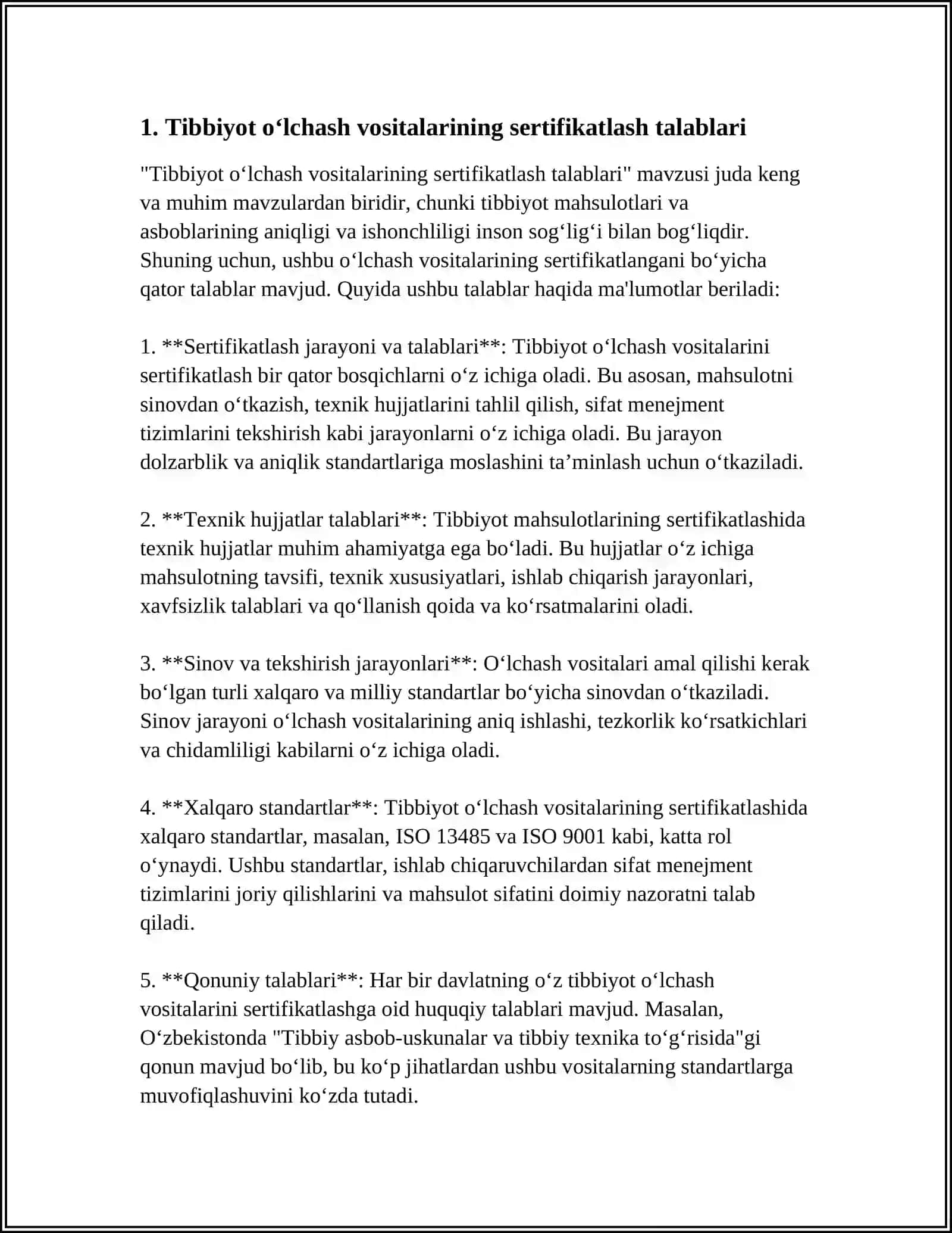 Tibbiyot o‘lchash vositalarining sertifikatlash talablari 3