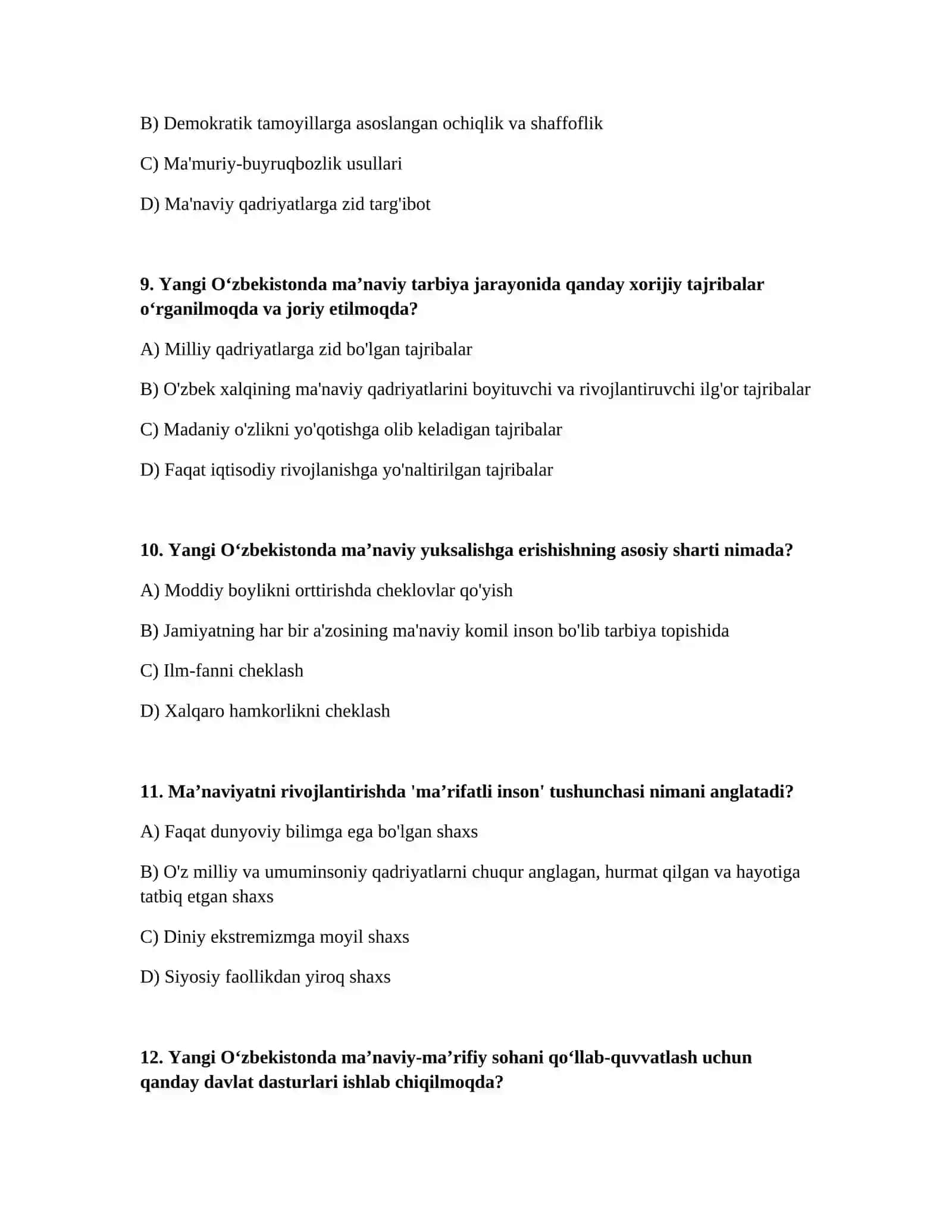 Yangi Oʻzbekistonda amalga oshirilayotgan maʼnaviy oʻzgarishlar.test 3