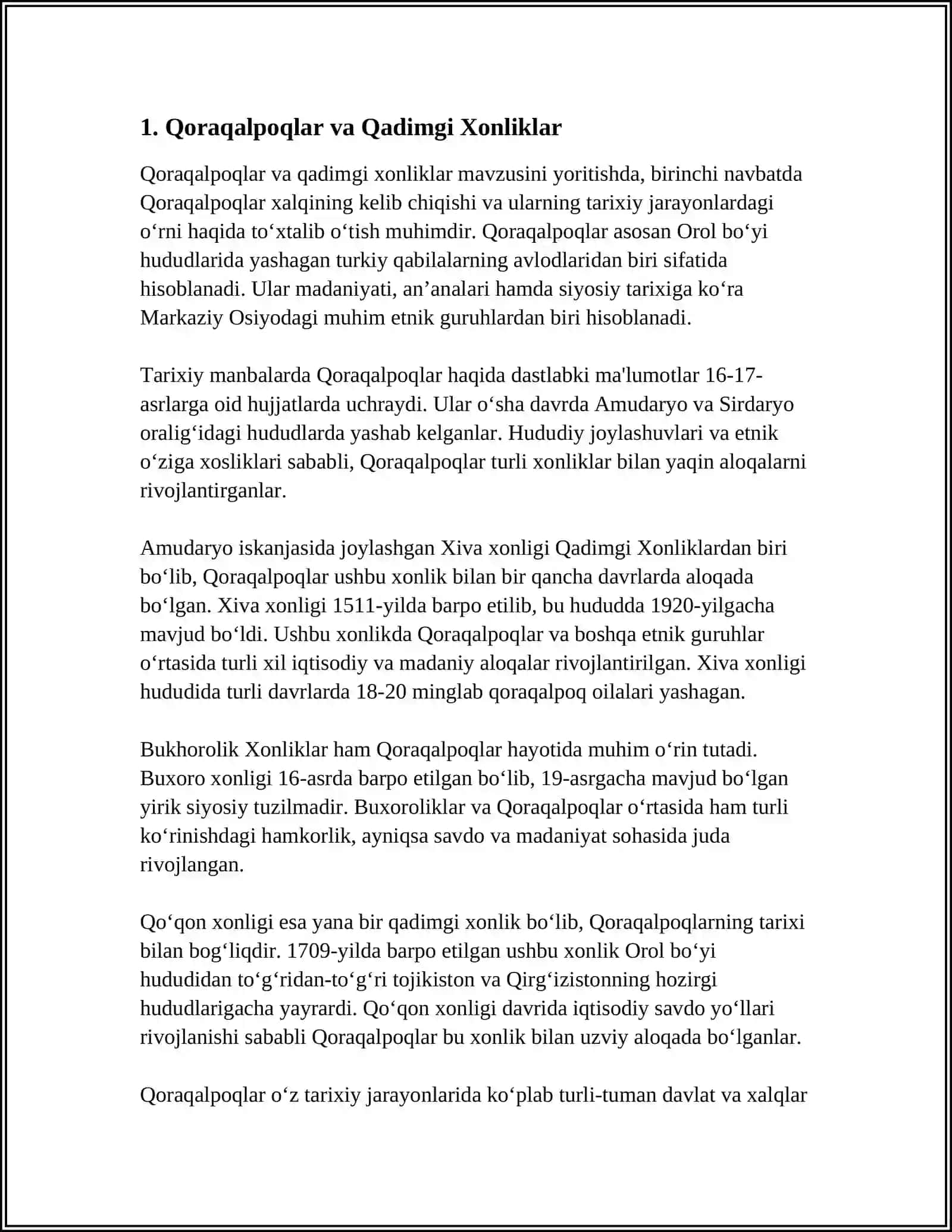 XONLIKLARNING TASHQI VA IQTISODIY VA SIYOSIY DIPLOMATIK ALOQALARI. QORAQALPOQLAR 3