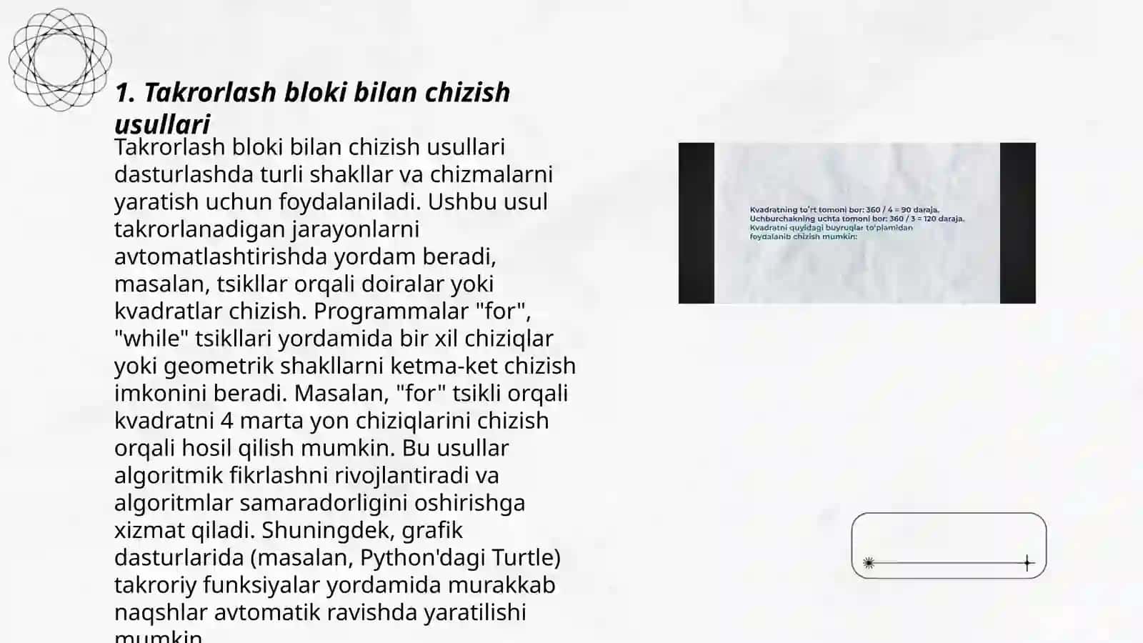 Takrorlash bloki yordamida muntazam shakl chizish 3
